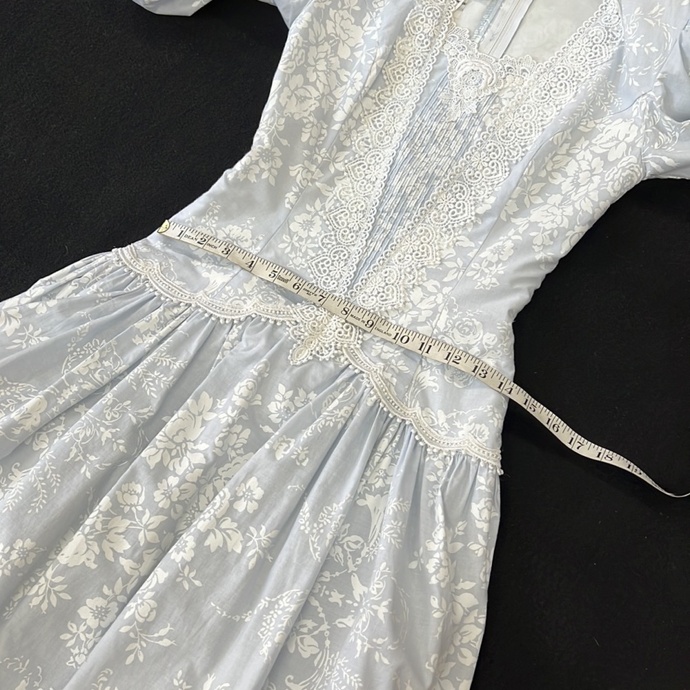 Jessica McClintock 1980s Floral Print Dropped Waistline Wedding Dress Size 4 - Picture 13 of 16